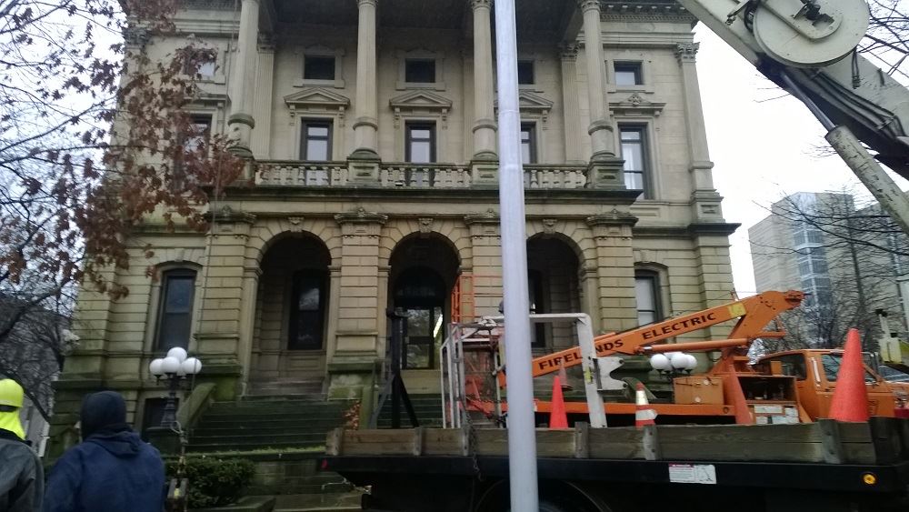 A cherry-picker truck from Firelands Electric